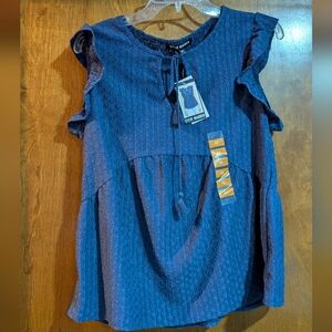 Blue Sleeveless Top with Ruffle Details